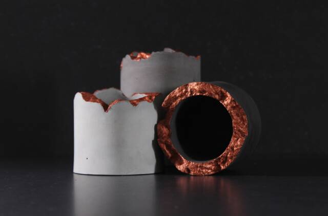 Magma Concrete Vessel, Melt Core Copper Holder, Candle, Pencil & Plant Pot - Volcano Collection - image 1