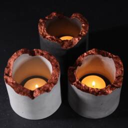Magma Concrete Vessel, Melt Core Copper Holder, Candle, Pencil & Plant Pot - Volcano Collection - thumbnail 2