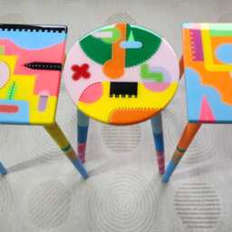 Hand Painted Resin Coffee Tables, Eclectic Boho Pop Art Design Tables - thumbnail 3