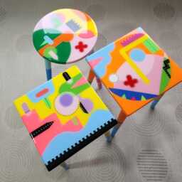 Hand Painted Resin Coffee Tables, Eclectic Boho Pop Art Design Tables - thumbnail 4