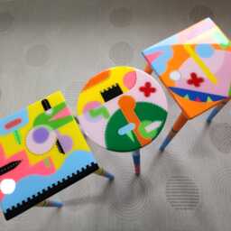 Hand Painted Resin Coffee Tables, Eclectic Boho Pop Art Design Tables - thumbnail 2