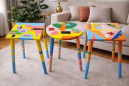 Hand Painted Resin Coffee Tables, Eclectic Boho Pop Art Design Tables - thumbnail 1