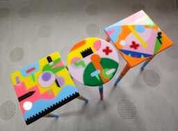 Hand Painted Resin Coffee Tables, Eclectic Boho Pop Art Design Tables