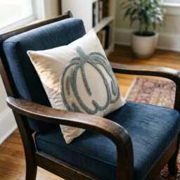 Pumpkin Tufted Pillow Cover, Punch Needle Fall Cushion, Minimalist Autumn Farmhouse Decor, Thanksgiving Accent, Cozy Seasonal Gift - thumbnail 4