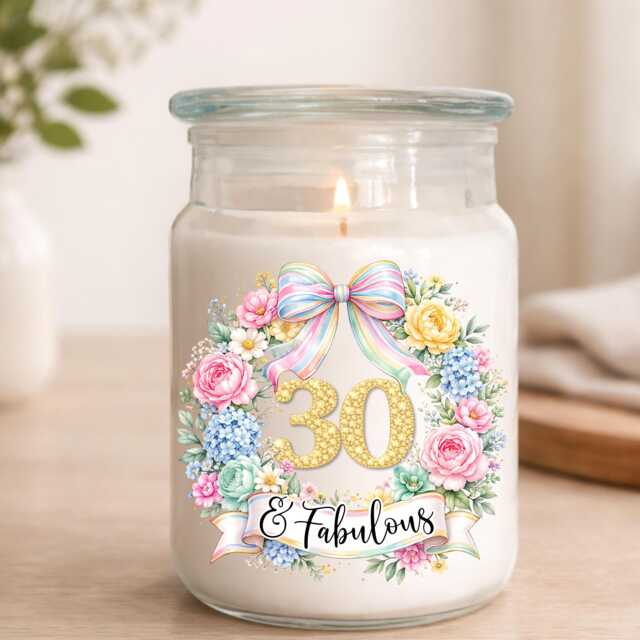 30Th Birthday Candle, Floral Jar Milestone Present For Her Mum Friend Sister - image 1
