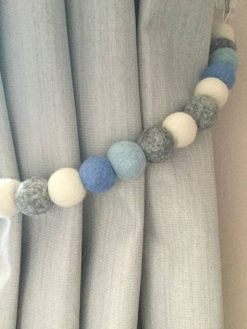 Baby Blue Felt Ball Tie Backs Boy Nursery Decor - image 1