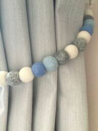 Baby Blue Felt Ball Tie Backs Boy Nursery Decor
