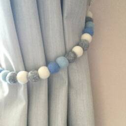Baby Blue Felt Ball Tie Backs Boy Nursery Decor - thumbnail 3