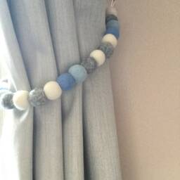 Baby Blue Felt Ball Tie Backs Boy Nursery Decor - thumbnail 2