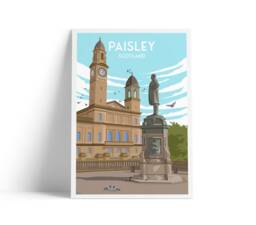 Paisley Travel Poster - Town Hall Print Renfrewshire, Scotland - thumbnail 1