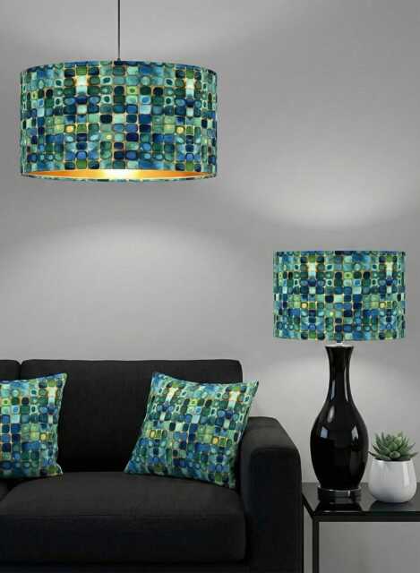 Handmade By Order Luxury Velvet Jade Green Squares Abstract Pattern On Velvet Drum Lamp Shade Pendant Light Lamp Shade All Shapes & Sizes - image 1