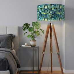 Handmade By Order Luxury Velvet Jade Green Squares Abstract Pattern On Velvet Drum Lamp Shade Pendant Light Lamp Shade All Shapes & Sizes - thumbnail 2