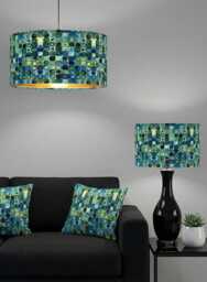 Handmade By Order Luxury Velvet Jade Green Squares Abstract Pattern On Velvet Drum Lamp Shade Pendant Light Lamp Shade All Shapes & Sizes - thumbnail 1