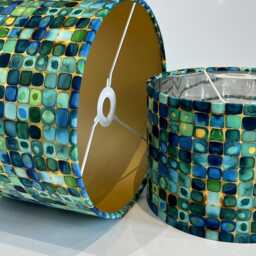 Handmade By Order Luxury Velvet Jade Green Squares Abstract Pattern On Velvet Drum Lamp Shade Pendant Light Lamp Shade All Shapes & Sizes - thumbnail 4