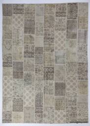 Handmade Turkish Patchwork Rug Beige Wool Area Rug - thumbnail 1