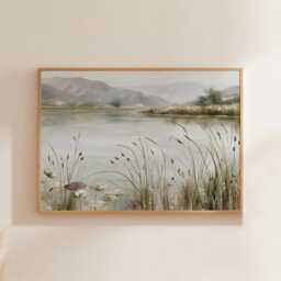 Neutral Lake Landscape Poster, Botanical Wall Art, Paper Print - thumbnail 1