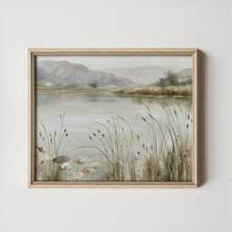 Neutral Lake Landscape Poster, Botanical Wall Art, Paper Print - thumbnail 3