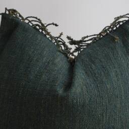 "Handwoven Dark Green Hemp Pillow Cover Karen Tribal Design - 26"" X 26" - thumbnail 3