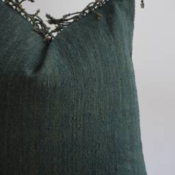 "Handwoven Dark Green Hemp Pillow Cover Karen Tribal Design - 26"" X 26" - thumbnail 2