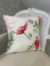 Handmade Cushion Cover in Laura Ashley Harewood Pink Grapefruit, Bird Print, Various Sizes Available - thumbnail 1