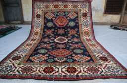 6x8 Ft Navy Blue Ekash Luxury Area Rug, Afghan Medallion Kazak Geometric Rug, Hand Knotted Home Decorative Rug