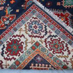 6x8 Ft Navy Blue Ekash Luxury Area Rug, Afghan Medallion Kazak Geometric Rug, Hand Knotted Home Decorative Rug - thumbnail 4