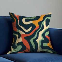 Abstract Cushion Cover in Green, Orange & Beige, Modern Geometric Throw Pillowcase, Retro Mid Century Sofa Living Room - thumbnail 2