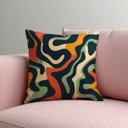 Abstract Cushion Cover in Green, Orange & Beige, Modern Geometric Throw Pillowcase, Retro Mid Century Sofa Living Room - thumbnail 3