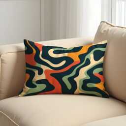 Abstract Cushion Cover in Green, Orange & Beige, Modern Geometric Throw Pillowcase, Retro Mid Century Sofa Living Room - thumbnail 4
