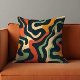 Abstract Cushion Cover in Green, Orange & Beige, Modern Geometric Throw Pillowcase, Retro Mid Century Sofa Living Room - thumbnail 1
