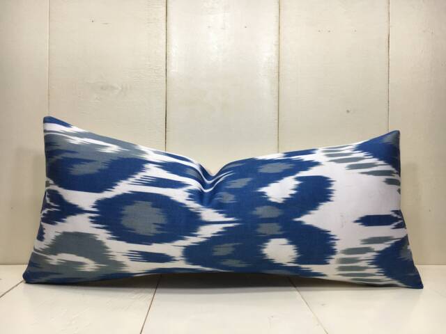 Handwoven Silk Ikat Lumbar Pillow Cover, Decorative Cushion - 10x24 - image 1
