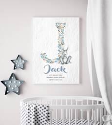 Personalised Nursery Print, Monogram Floral Initial Letter Wall Art, Pink Name Christening Gift - thumbnail 1