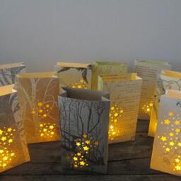 Rustic Luminary Bags, 5 Luminaries, Wedding, Tree Book Centerpiece, Poetry, Poetry Lanterns - thumbnail 2
