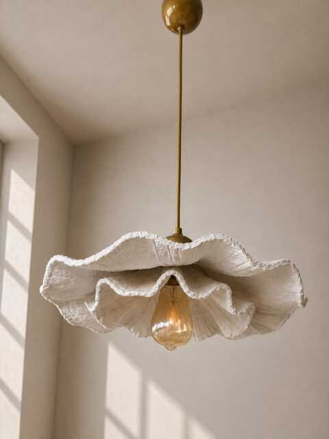 Handmade Flower Pendant Light - Paper Lamp Sculptural Ceiling Floral Chandelier Wabi Sabi Lighting - image 1