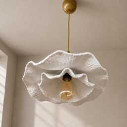 Handmade Flower Pendant Light - Paper Lamp Sculptural Ceiling Floral Chandelier Wabi Sabi Lighting - thumbnail 3
