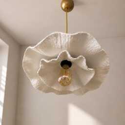 Handmade Flower Pendant Light - Paper Lamp Sculptural Ceiling Floral Chandelier Wabi Sabi Lighting - thumbnail 2