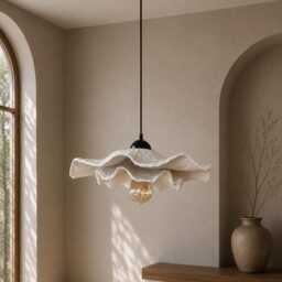 Handmade Flower Pendant Light - Paper Lamp Sculptural Ceiling Floral Chandelier Wabi Sabi Lighting - thumbnail 4