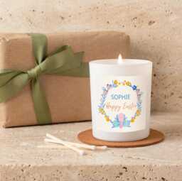 Personalised Easter Candle - Floral Wreath Name Candle, Spring Decor - thumbnail 1