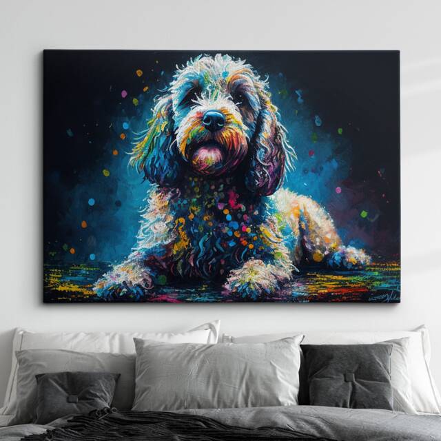Colorful Cockapoo Dog Pet Abstract Modern Oil Painting Wall Art Framed Canvas Poster Print Home Kitchen Office Room Decor Gifts - image 1