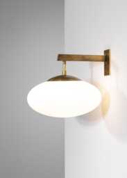 Mid Century Opaline Brass Wall Sconce - Stilnovo Style Light Fixture - thumbnail 1