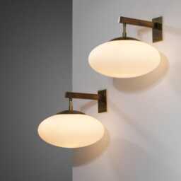 Mid Century Opaline Brass Wall Sconce - Stilnovo Style Light Fixture - thumbnail 3