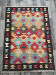 Kilim Rug Multicolour, Handmade Artisan Afghan Turkish Persian Rug, Navajo Moroccan Bohemian Flatweave, Natural Wool Dhurrie 122x89 cm - thumbnail 1