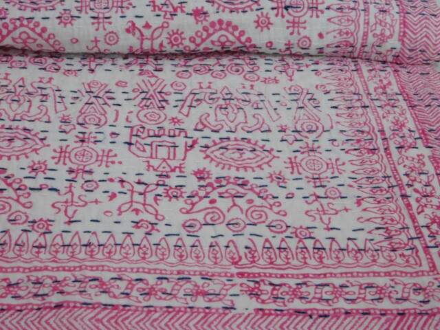 Handmade Kantha Quilt Indian Cotton Bedspread, Throw Blanket - image 1