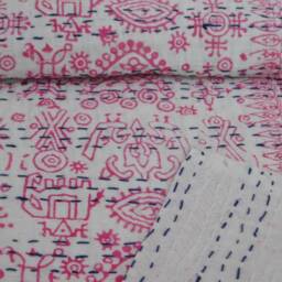Handmade Kantha Quilt Indian Cotton Bedspread, Throw Blanket - thumbnail 3