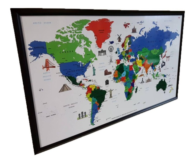 Landmarks World Map Push Pin Travel Cork Board - 90x50 cm - image 1