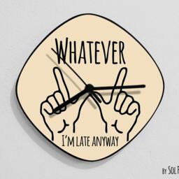 Whatever, I'm Late Anyway Hand Symbol/Oval Beige - Wall Clock - thumbnail 2
