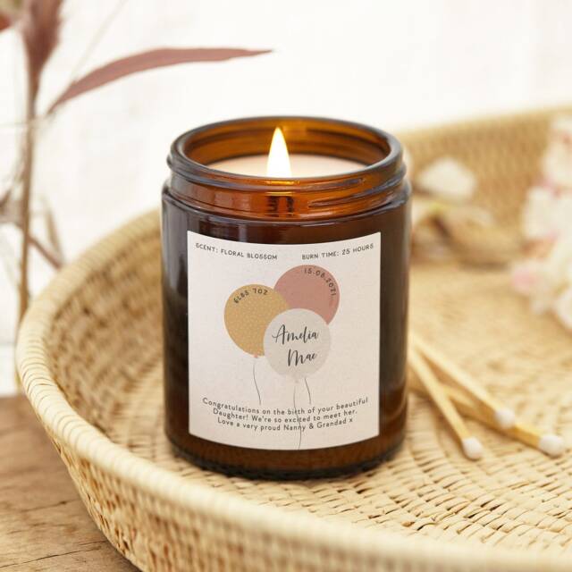 Personalised New Baby Candle Gift Soy Wax Apothecary Jar - image 1