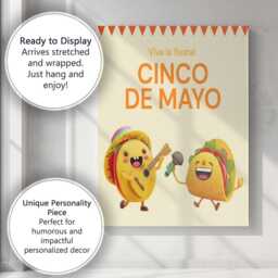 Cute Cinco De Mayo Taco Fiesta Cartoon Canvas Wall Art Print Decor Picture Ready To Hang - thumbnail 3
