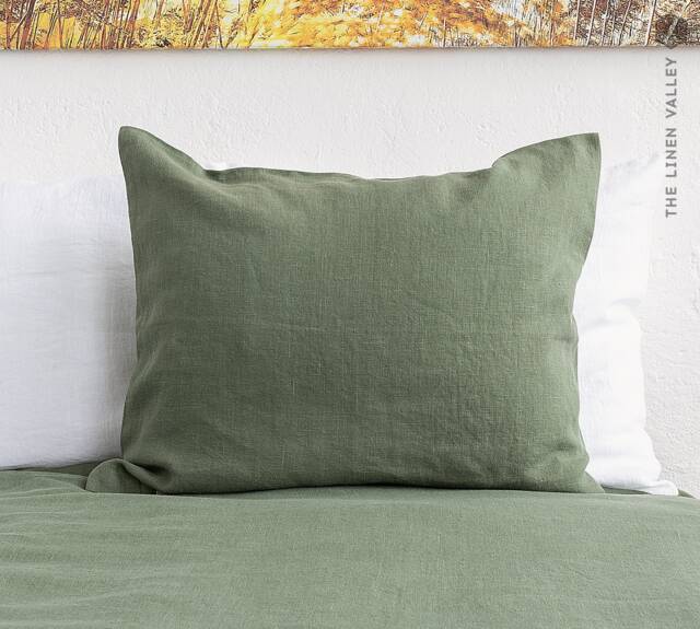 Moss Green Linen Pillow Sham With Zipper - Military Pillow - Olive Decorative Heavy - image 1
