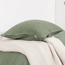 Moss Green Linen Pillow Sham With Zipper - Military Pillow - Olive Decorative Heavy - thumbnail 4